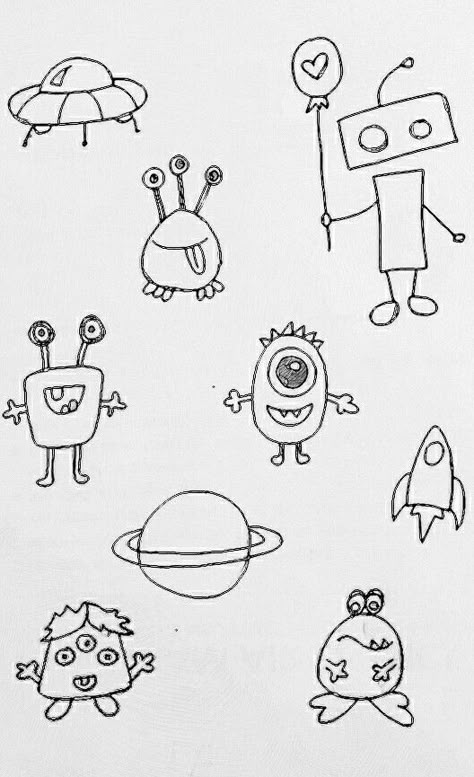 How To Draw A Cute Monster, Monster Drawing Simple, Drawing Ideas Monsters, Monster Doodles Easy, Monster Line Art, Simple Monster Drawing, Doodle Characters Cartoon, Masculine Doodles, Boy Doodle Art