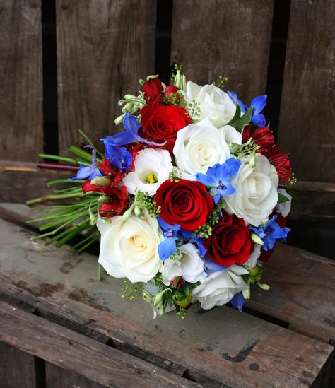 Top Table Arrangement, Red White Blue Wedding, Hms Warrior, Blue Bridesmaid Gowns, Royal Blue Bridesmaids, Blue Flowers Bouquet, Ivy Garland, Royal Blue Flowers, White Flower Bouquet