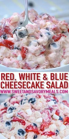 Red White And Blue Cheesecake, Blue Cheesecake, Cheesecake Salad, Desserts Keto, Fluff Desserts, Patriotic Desserts, Berry Cheesecake, Dessert Simple, 4th Of July Desserts