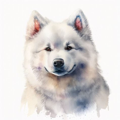 Samoyed Watercolor, Dog Digital Art, Watercolor Dogs, Samoyed Dog, Samoyed Dogs, Portrait Watercolor, Art Watercolor Painting, Watercolor Ideas, Dog Poster