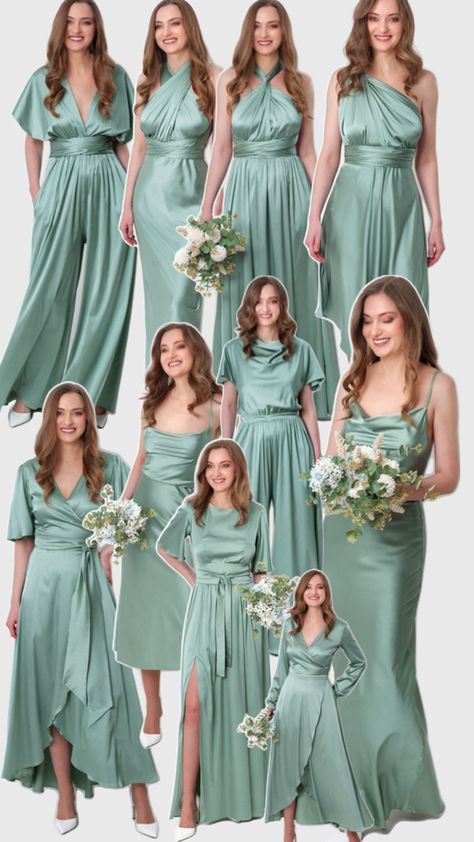 Bridesmaid dress, wedding guest dress, custom made dress, sage green dress, prom dress, long dress, wrap dress, convertible dress Silk Bridesmaids Dresses, Dress Sage Green, Silk Bridesmaid Dresses, Dresses Wedding Guest, Dress Sage, Infinity Dress, All Craft, Bridesmaids Dresses, Green Silk