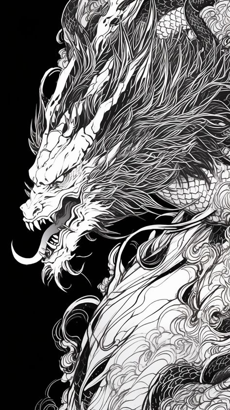 Creator: EvilMedu White And Black Dragon, Dragon Black And White, Tigre Y Dragon, Black And White Dragon, Madara Wallpaper, Dragon Wallpaper Iphone, Android Wallpaper Dark, Japanese Pop Art, Relief Printmaking