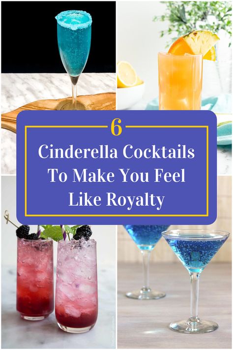 Collage of 4 cinderella cocktails. Cinderella Cocktail, Disney Princess Cocktails, Teen Drinks, Princess Drinks, Disney Inspired Cocktails, Disney Cocktails, Drink Names, Disney Dinner, Wedding Signature Drinks