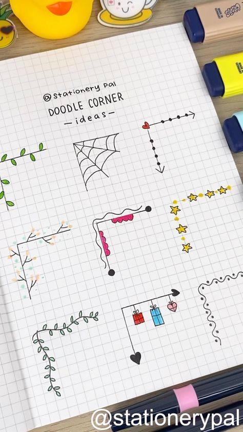 Try this simple doodle corner ideas!🤩🤩🤩 . 🔍Sakura Pigma Micron Pen 02 - 0.30 mm - Black Monami Color Twin Brush .⁠ .⁠ .⁠ 🎈Get great… | Instagram Note Doodle Ideas, Gifts To Put In Letters, Creative Penpal Ideas, Cute Pen Pal Ideas, Creative Pen Pal Ideas, Pen Pal Ideas Aesthetic, Cute Card Doodles, Doodle Book Ideas, Pen Pal Inspiration