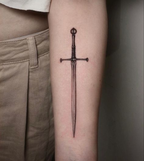 Know Thy Self Tattoo, Knife Tattoo Chest, Greatsword Tattoo, Excalibur Tattoo, Wren Tattoo, Feather Tattoo For Men, Inside Of Arm Tattoo, Gothic Tattoos, Small Neck Tattoos