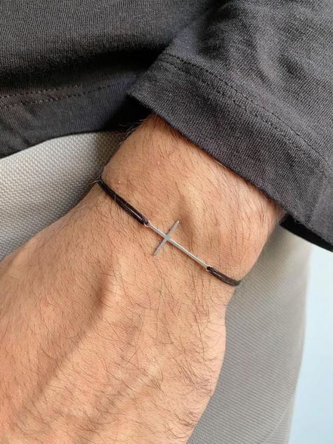 Cross Bracelet For Men, Christ Artwork, Wooden Beaded Bracelets, Mens Bracelet Black, Bracelets Men, Minimal Bracelet, Christian Bracelets, Men Bracelets, Black Beaded Bracelets