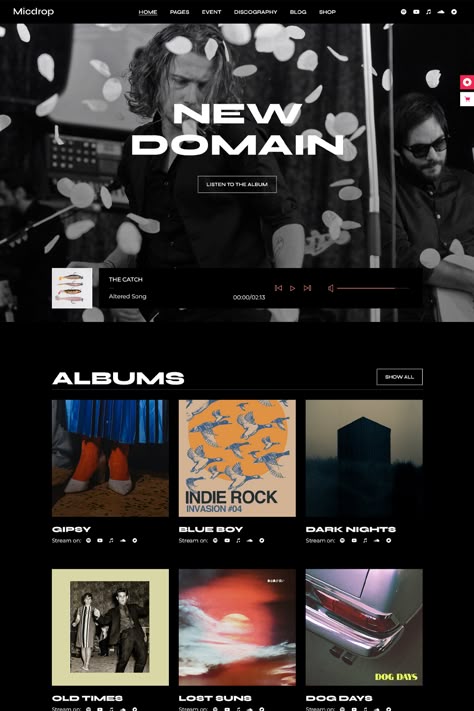 Cue the music! It’s Micdrop, a music theme especially designed for artists, bands, festivals and music shops owners. Music Portfolio Website, Band Website Design, Music Artist Website, Festival Website Design, Music Website Design, Festival Website, Band Website, Music Websites, Music Website