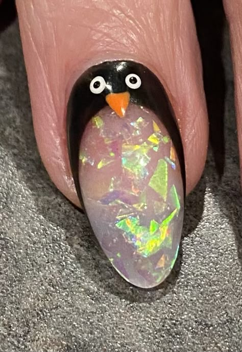 Raccoon Nail Art, Penguin Nail Art, Penguin Nails, Penguin Design, Almond Shape Nails, Design Nails, Almond Shaped, Nail Polish Designs, Cute Penguins