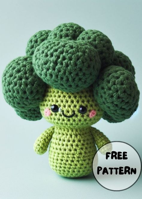 Broccoli Crochet Pattern, Crochet Brocolli Free Pattern, Amigurumi Vegetables Free Pattern, Crochet Broccoli Pattern Free, Amigurumi Free Pattern Food, Broccoli Amigurumi, Crochet Fruit Bag, Crochet Broccoli, Crochet Veggies