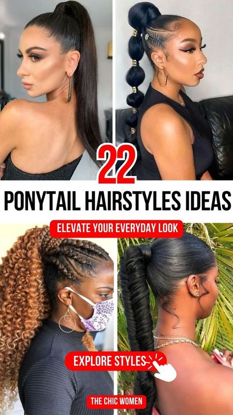 Discover 22 stunning ponytail hairstyles for Black hair that will elevate your style, from sleek low ponytails to voluminous puffs and chic braids. Perfect for any occasion, these versatile styles offer elegance, volume, and texture, helping you stand out with effortless beauty and flair!  #PonytailHairstylesforwomen #BlackHairGoals #Ponytailhairstylewithbangs #NaturalHairStyles #ChicPonytails Straight Ponytails For Black Women, Slik Ponytail Styles Black Women, Braided Ponytail Wedding Hair, Low Volume Hair Hairstyles, Sophisticated Ponytail Hairstyles, Natural Hair Low Ponytail, Wrap Around Ponytail Black Hair, Swimming Hairstyles For Black Women, One Ponytail Hairstyles Black Women