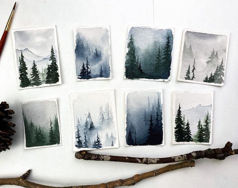 Foggy forest, pacific northwest watercolor painting. Original watercolor art Pnw Watercolor, Forest Watercolor Painting, Forest Watercolor, Pacific Northwest Art, Watercolor Forest, Arches Watercolor Paper, Gouache Illustrations, Watercolor Paintings For Beginners, Art & Craft Paint