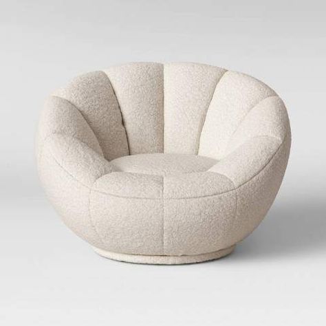 Room Essentials Sherpa Swivel Tulip Chair White White Swivel Chairs, Poltrona Design, Round Swivel Chair, Yoga Meditation Room, Dorm Furniture, Comfy Living Room, Tulip Chair, Comfy Seating, Swivel Accent Chair