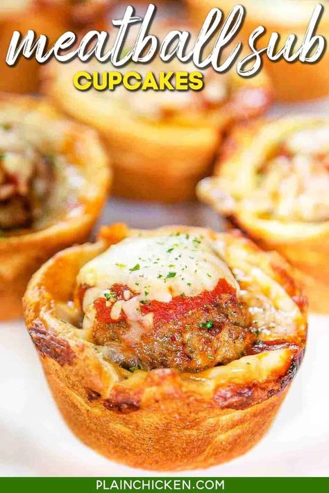 Christmas Party Food Appetizers, Meatball Cupcakes, Frozen Italian Meatballs, Meatball Sub, Meatball Subs, Plain Chicken, Frozen Meatballs, Crescent Roll Recipes, Food Appetizers