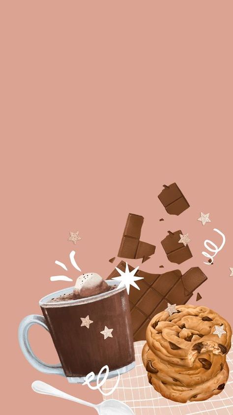 Wallpaper Cookies Backgrounds, Bakery Wallpaper, Wallpaper Chocolate, Cookies Wallpaper, Images Of Chocolate, Desserts Drawing, Christmas Wallpaper Iphone Cute, Tea Wallpaper, Dessert Illustration