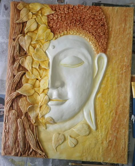 Buddha Clay Art On Canvas, Siporex Carving, Clay Art On Canvas, Mural Art Design, Buddha Art Painting, Lippan Art, Flower Art Drawing, Clay Wall Art, Clay Work