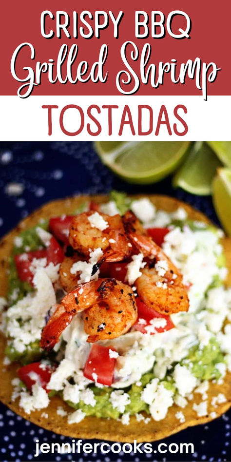 These Crispy BBQ Grilled Shrimp Tostadas are a fun twist to enjoy on Taco Tuesday! These crispy tostadas are topped with juicy, smoky shrimp, fresh veggies, and a zesty sauce for a mouthwatering meal. Perfect for summer cookouts, this dish is a crowd-pleaser that’s both delicious and easy to make. If you love Easy Grilled Shrimp Tostadas or Simple Tostadas with Grilled Shrimp, these tostadas will be your new favorite go-to recipe! Bbq Grilled Shrimp, Grilled Vegetable Skewers, Shrimp Tostadas, Poke Recipe, Tuna Cakes, Zesty Sauce, Tailgating Recipes, Chef's Kitchen, Salmon Cakes