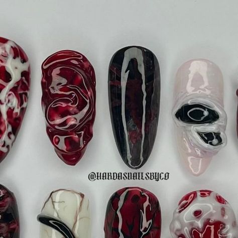 ℭ𝔥𝔢𝔶𝔢𝔫𝔫𝔢⚔️| Press-On Nail Artist❤️‍🔥 on Instagram: "Dark Art 🖼️   #nails #darkart #gothnails #darknails #gorenails #rednails #blacknails #creepynails #nailart #3dnailart #gore #horrornails #almondnails #spinenails" Halloween Gore Nails, Gore Nails, Goth Nails, Dark Nails, Art Nails, Artist On Instagram, Black Nails, Nail Artist, Red Nails