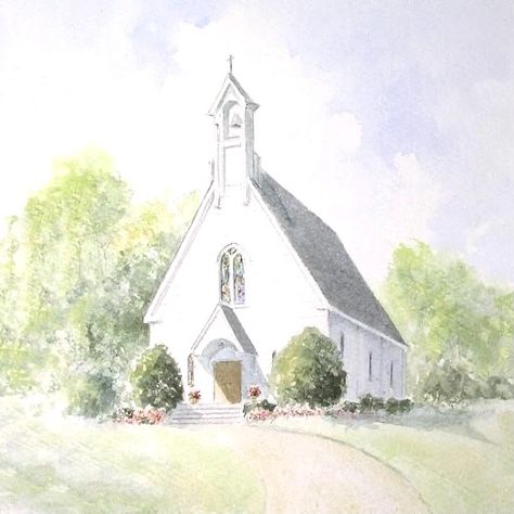 Watercolor Christmas Cards Diy, Church Painting, Watercolor Pencil Art, Painting Wedding, Old Country Churches, Church Pictures, Building Painting, Color Study, Wedding Church