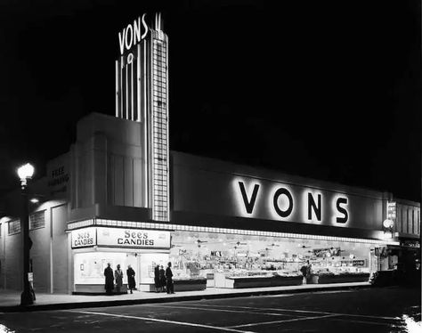 A night shot of Vons Market and See’s Candies, 1311 Wilshire Blvd, Santa Monica, California, 1940 | Street Photography Night, Garden Of Allah, Sees Candies, Santa Monica Blvd, Photography Night, Night Shot, The Golden Years, Santa Monica California, Historical Novels