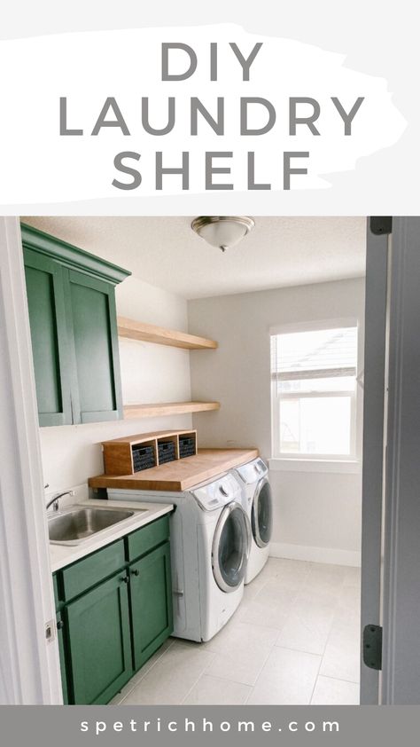 Are you in need of inspiration and tips for organizing and storing your laundry room items? Look no further than DIY Washer & Dryer Shelf! We have all the information you need to build an easy and cheap over washer and dryer shelf that adds both organization and storage to your laundry room. With our step-by-step tutorial you can build a shelf in no time that looks great and improves the functionality of your laundry room. Please visit us for more Laundry Room Ideas and DIY Home Projects. Over The Washer And Dryer Shelf Diy, Over Washer Shelf, Shelf On Washer And Dryer, Diy Laundry Shelf Over Washer And Dryer, Diy Washer And Dryer Shelf, Over Washer And Dryer Shelf, Washer And Dryer Shelf, Shelf Over Washer And Dryer, Diy Laundry Room Shelf