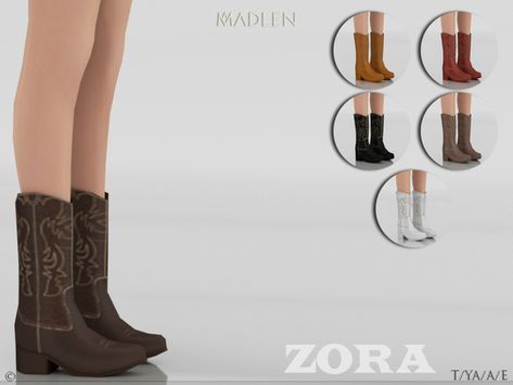 sims 4 cc // custom content shoes// the sims resource // MJ95's Madlen Zora Boots // cowboy cowgirl boots country Sims 4 Cowgirl Boots, Sims 4 Cc Cowboy Boots, Sims 4 Cc Cowgirl, Sims 4 Boots Cc, Sims 4 Cowboy Cc, Sims 4 Cowgirl Cc, Male Sims, Alpha Cc, Die Sims 4