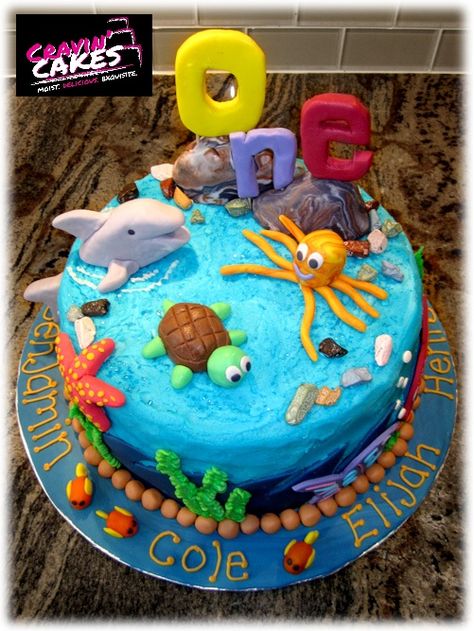 One's Under Water Cake Underwater Cake, Water Cake, Pirates Theme, Water Birthday, Twins Cake, Kids Cakes, Cake Craft, Boy Birthday Cake, Sea Theme