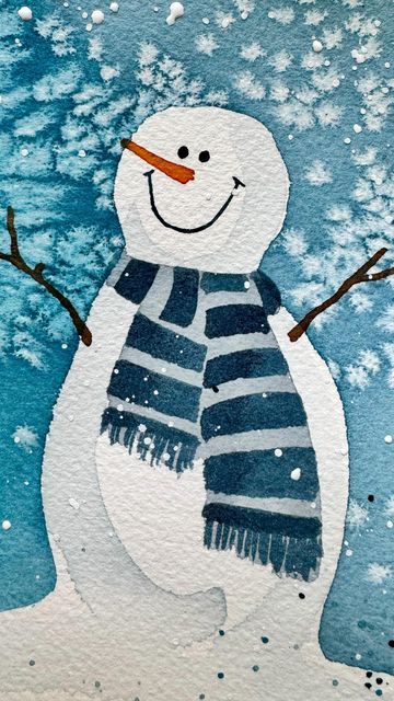 Snowman Watercolor Paintings, Snowman Watercolor Christmas Cards, Snowmen Art, Snowman Watercolor Painting, Winter Watercolor Ideas, Watercolor Snowmen, Snowman Watercolor, Winter Watercolor Paintings Easy, Painted Snowman