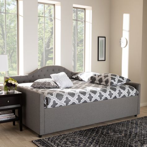 Grey Queen Daybed Queen Daybed, Daybed Styles, Grey Daybed, Full Size Daybed, Studio Bed, Curved Headboard, Upholstered Daybed, Daybed With Trundle, Contemporary Chairs