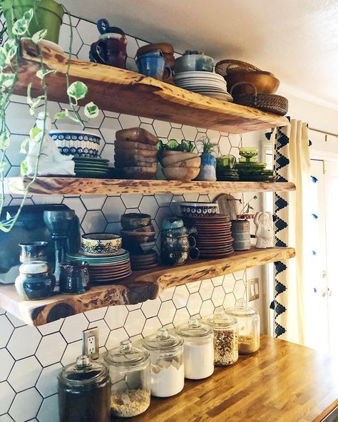 8,840 Followers, 512 Following, 245 Posts - See Instagram photos and videos from Aurora Nova (@themamaboheme) Open Concept Shelving Kitchen, Love Edge Floating Shelves, Live Edge Wood Shelves Kitchen, Cabin Kitchen Open Shelves, Live Wood Shelves Kitchen, Cedar Kitchen Shelves, Live Edge Wood Kitchen Cabinets, Open Dish Shelves, Kitchen Live Edge Shelves