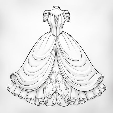 Ball Gown Illustration Fashion Sketches, Ball Gown Illustration, Ball Gowns Drawing, Gown Illustration, Grown Dress, Unique Dress Design, Fashion Figure Templates, Gown Drawing, Barbie Drawing