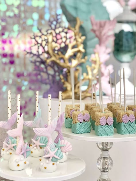 Ariel Birthday Party Dessert Table, Mermaid Cake Table Ideas, Mermaid Party Dessert Table, Mermaid Party Treats Dessert Tables, Mermaid Food Table, Mermaid Themed Desserts, Mermaid Treat Table, Mermaid Treats Dessert Tables, Mermaid Theme Dessert Table