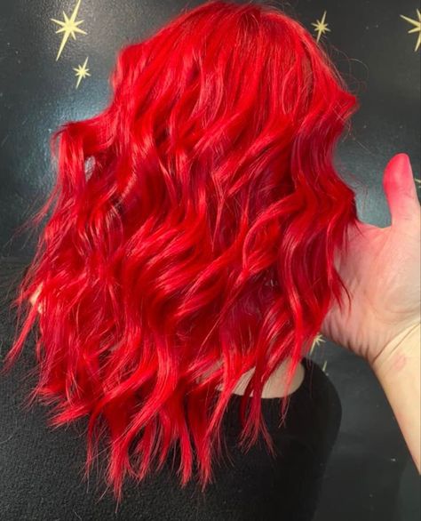 Fire Engine Red Hair Color, Neon Red Hair Color, Electric Red Hair, Fire Truck Red Hair, Bright Red Hair Color Short, Light Red Hair Dye, Bright Red Hairstyles, Red Dye Hair, Bright Red Balayage Hair