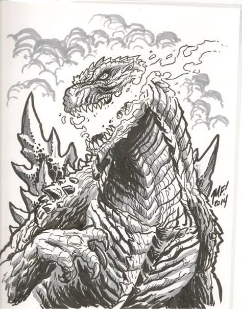 Godzilla Watercolor, Godzilla Drawing Sketches, Shin Godzilla Drawing, Godzilla Tattoo Ideas, Godzilla Sketch, Gojira Art, Godzilla Drawing, Godzilla Tattoo, Hunter Tattoo