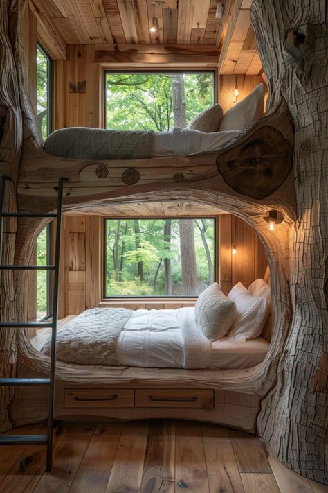 40 Bunk Room Ideas: Designs for Fun, Space-Saving Solutions Loft Bunk Room, Cabin Room Ideas, Timeless Bedroom Ideas, Cabin Themed Bedroom, Cozy Cabin Bedrooms, Log Bunk Beds, Calming Bedroom Colors, Cabin Forest, Bunk Room Ideas