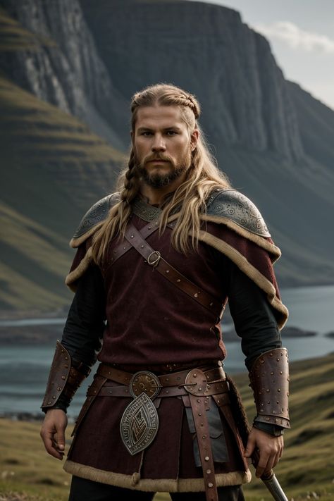 Viking Norse Men Vikings, Viking Attire Men, Celtic Costume Men, Man Viking Costume, Viking Mens Hairstyles, Viking Man Aesthetic, Norse Clothing Men, Viking Men Warriors, Modern Viking Men