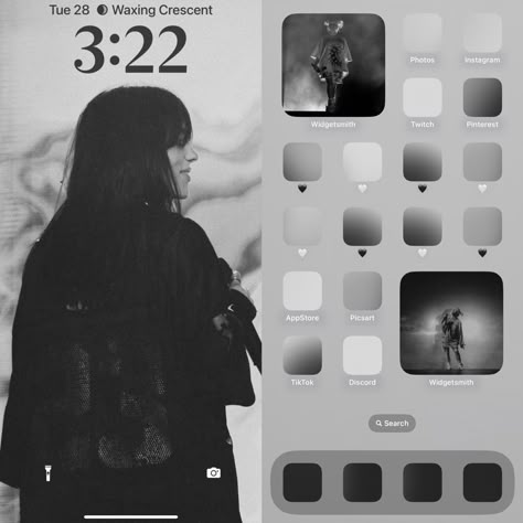 Ios 16 Home Screen Ideas Billie Eilish, Billie Homescreen, Billie Eilish Home Screen Layout, Billie Eilish Homescreen, Billie Eilish Phone Theme, Billie Eilish Home Screen, Scary Wallpaper, Phone Inspiration, Phone Organization