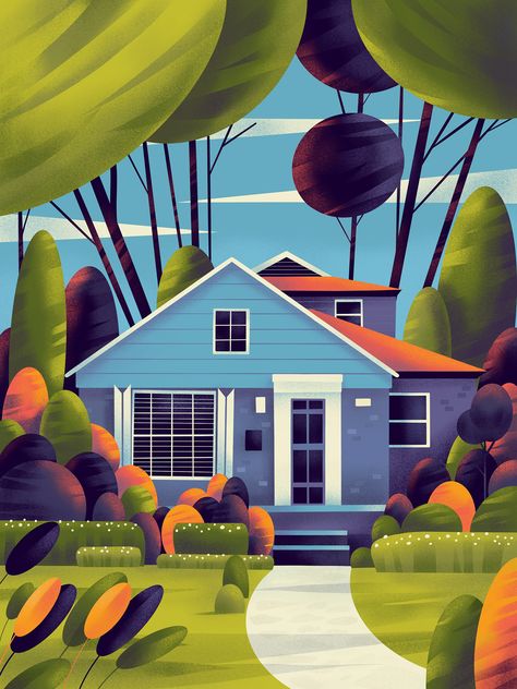 Home - 02 on Behance Bg Design, Building Illustration, House Illustration, Affinity Designer, Architecture Illustration, Landscape Illustration, First Art, Flat Illustration, Flat Design