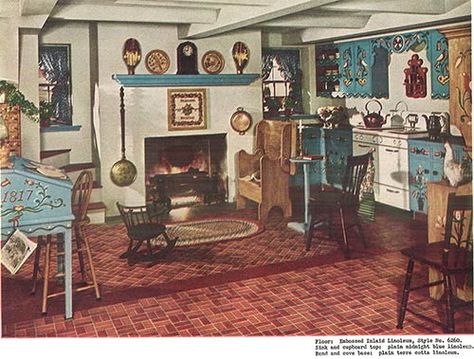 vintage-1940s-pennsylvania-dutch-kitchen 1940s Home Decor, 1940s Decor, Dutch Kitchen, 1940s Kitchen, 1940s Home, American Kitchen, Living Vintage, Retro Renovation, Painted Ladies