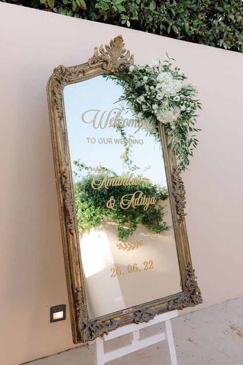 Mirror On Floor, Welcome Sign Wedding Mirror, Gold Mirror Wedding Sign, Mirror Welcome Sign Wedding, Event Mirror, Wedding Welcome Sign Mirror, Mirror Welcome Sign, Shaadi Decor, Emerald Green Wedding Theme