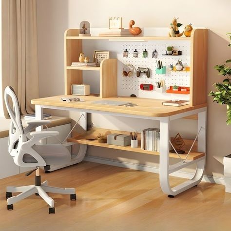 Office Desk And Chair, Oak Table And Chairs, White Oak Table, Desk Student, Small Computer Desk, Foldable Furniture, Student Home, Desk Bookshelf, Wooden Table And Chairs