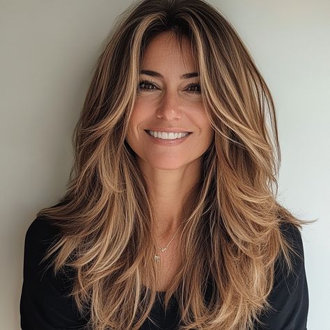 capecod8999 A pretty 45 year old woman with Classic Long Feat 7f54e95f a594 4d1d 8bd6 43a859e3555c 3 Heavy Long Layers, Long Layered Womens Haircuts, Long Styled Haircut, Medium Long Blonde Hair With Layers, Exaggerated Layers Hair, Long Hair 50s Style, Layered Haircuts With Long Bangs, Layer Hairstyles For Long Hair, Chandelier Haircut