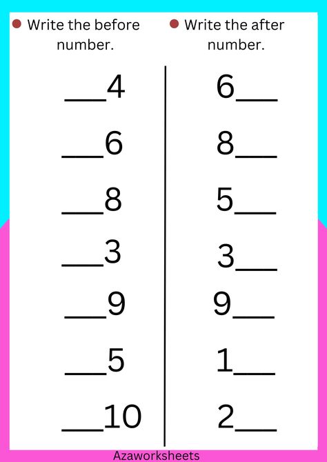 Numbers Ideas For Preschool, After Before Number Worksheet, Maths Worksheet For Lkg Students, After And Before Numbers Worksheet, Before And After Worksheets Kindergarten, Before After Number Worksheets, Work Sheets For Nursery, Maths Worksheet For Class Nursery, Number Before And After Activities