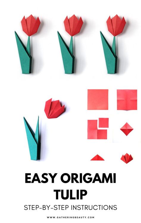 Tulip Origami, Easy Origami Flower, Paper Flowers Diy Easy, Origami Cards, Paper Flower Arrangements, Origami For Beginners, Origami Patterns, Easy Paper Flowers, Origami 3d