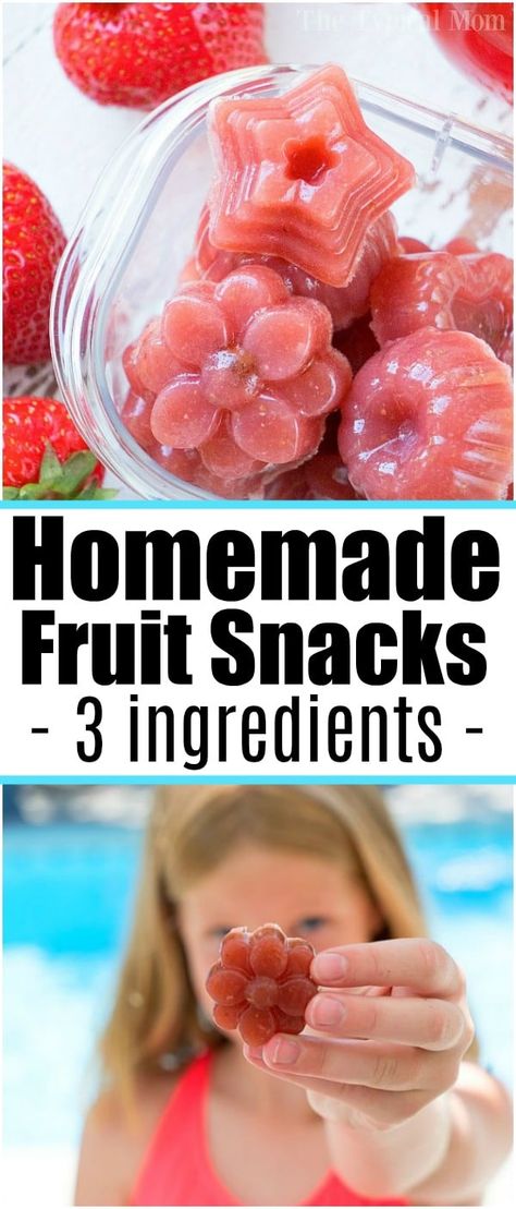 If you've never made homemade fruit snacks it's easier than you think! Only 4 ingredients to make sweet jellies complete with Vitamin C and real fruit! #homemade #fruitsnacks #jellies #strawberry #snacks via @pinterest.com/thetypicalmom Fruit Party Snacks, Fruit Snacks Homemade, Strawberry Fruit Snacks, Snacks Homemade, Fruit Jellies, Homemade Fruit Snacks, Strawberry Snacks, Baby Food Combinations, Mini Peppers