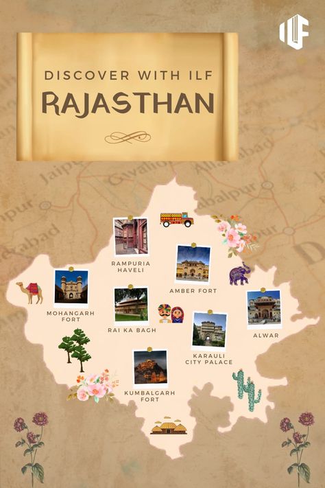 come discover with us , plan you trip and enjoy the architecture wonders of Rajasthan. Rajasthan Travel Brochure, Rajasthan Map, Rajasthani Theme, Advertising Ideas Marketing, Desert Map, Travel Advertising Design, Rajasthan Tourism, Itinerary Design, Jaipur Travel