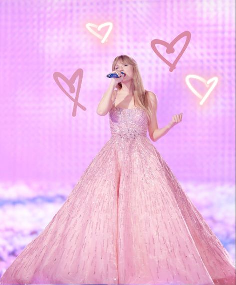 Lover Taylor Swift Pics, Taylor Swift In Pink Dress, Pink Enchanted Dress, Taylor Pink Aesthetic, Pink Taylor Swift Widget, Enchanted Dress Eras Tour, Taylor Swift Pink Dress, Taylor Swift Enchanted Dress, Taylor Swift In Pink