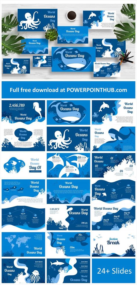 Free download World Oceans Day presentation template for PowerPoint, Google Slides , Keynote. Let's "Help Make a Difference for our Ocean Planet!". #パワーポイント #PowerPoint #presentations #Presentation #presentationtips #Office365 #Microsoft #MicrosoftEdu #slides Ocean Presentation Design, Ocean Presentation, Ocean Powerpoint, Blue Infographic, Ocean Template, Summer Presentation, Blue Powerpoint Template, Ocean Planet, World Ocean Day