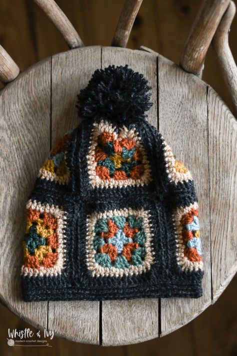 Classic meets modern with some boho flair when you make this crochet granny square hat! Great for advanced beginners, and perfect for stash busting scraps! Pattern includes sizing from infant to adult. #crochethat #grannysquarehat #grannysquareslouchy #moderncrochet #moderngrannysquare Granny Square Winter Hat Pattern, Crochet Hats Granny Square, Fall Hat Crochet, Crochet Granny Square Beret, Crochet Hippie Hat, Sun Burst Granny Square Free Pattern, Crochet Granny Square Beanie Free Pattern, Crochet Granny Square Hats, Granny Square Crochet Hat Pattern