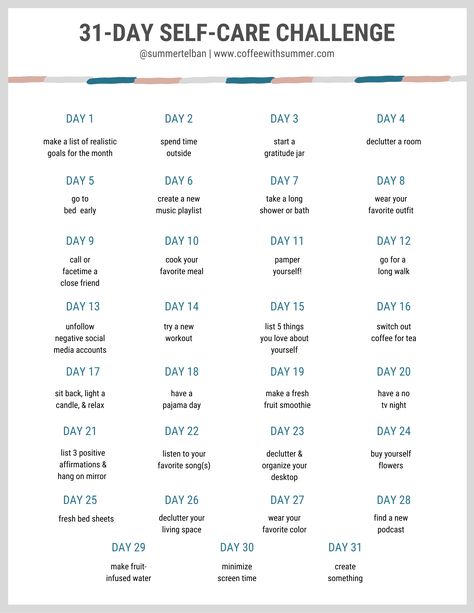 31-Day Self-Care Challenge | Self-Care Routine | Self-Care Rituals | Easy Self-Care Activities | Simple Self-Care Ideas | Self-Care For New Moms | Self-Care Quotes | Personal Growth | Mental Health Challenge | Personal Development Tips | Tips For Self-Care | Self-Love Challenge | Positive Affirmations | Self-Care Challenge | Tips For Better Self-Care | Love Yourself #selfcarechallenge #selfcaretips 31 Days Of Self Love Challenge, 31 Day Mindfulness Challenge, 31 Day Self Love Challenge, August Challenge Self Care, 31 Days Of Self Care, 31 Day Self Care Challenge, 31 Day Glow Up Challenge, Self Growth Month, Mom Glow Up Challenge