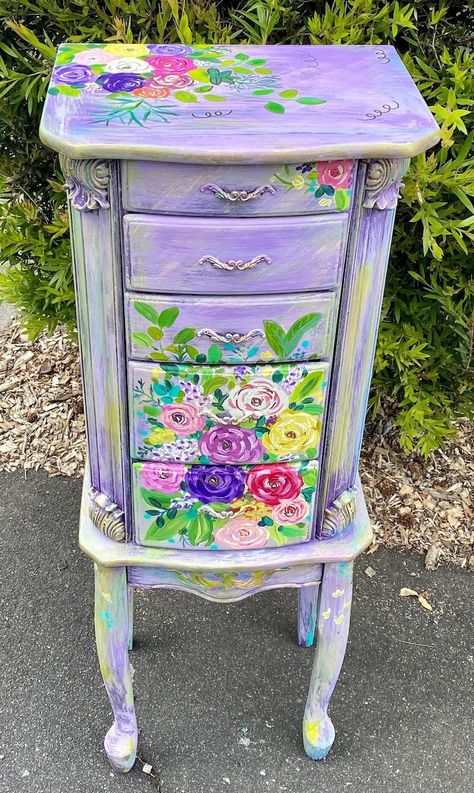 Bouquet of Roses Jewelry Armoire, Orginal hand Painting Jewelry Organizer, Botanical Make-Up Storage, Gift, Shabby Chic Storage Stock Bouquet, Jewelry Armoire Makeover, Roses Jewelry, Painting Jewelry, Lysol Wipes, Painted Jewelry Armoire, Armoire Makeover, Shabby Chic Storage, Pink Furniture